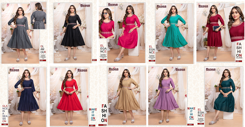 Trendy Maryam Vol 1 Designer Rayon Palin Dori Sequence Work Kurtis
